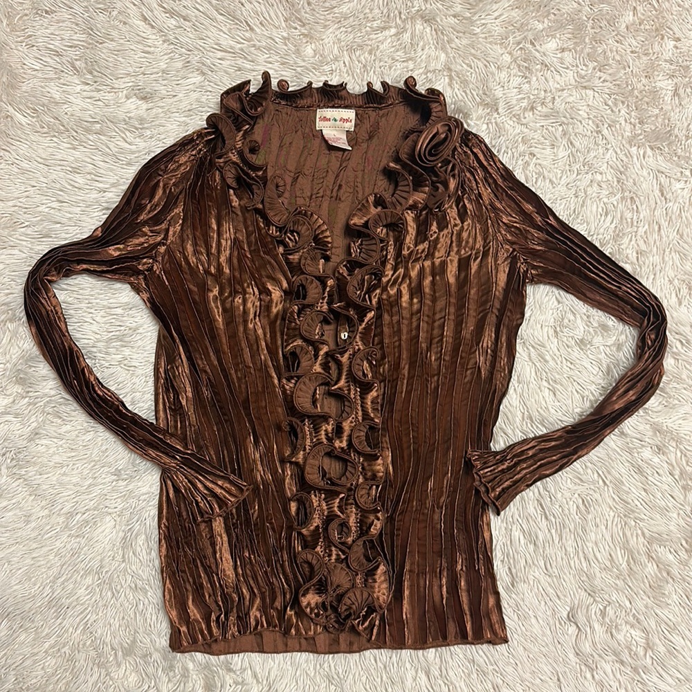 1990’s Toffee Apple Ruffled Faux Silk Blouse